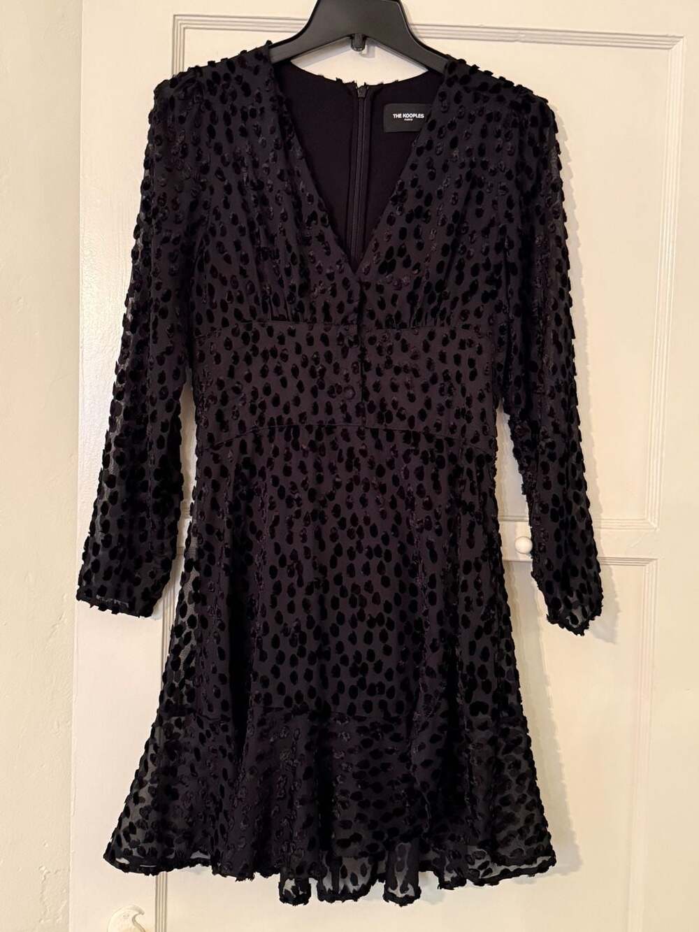 The Kooples Black Velvet Polka Dot Long Sleeve Mini Dress